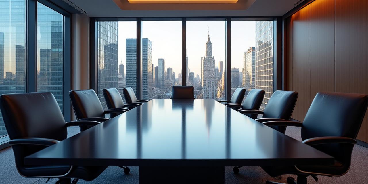 Modern professional boardroom setting with high-end furniture and natural light